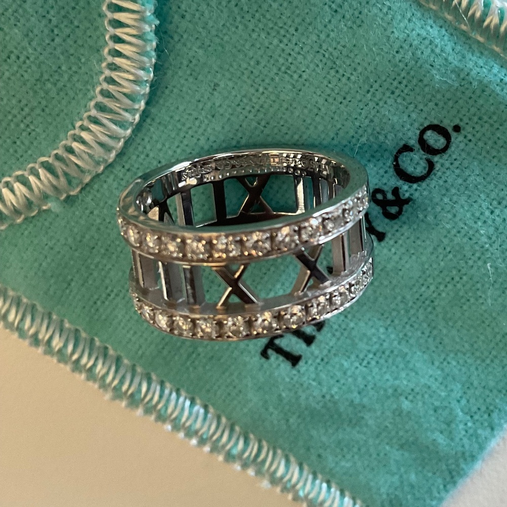 Tiffany & Co. Atlas Collection Open 18 Karat White Gold Band Ring with Diamonds